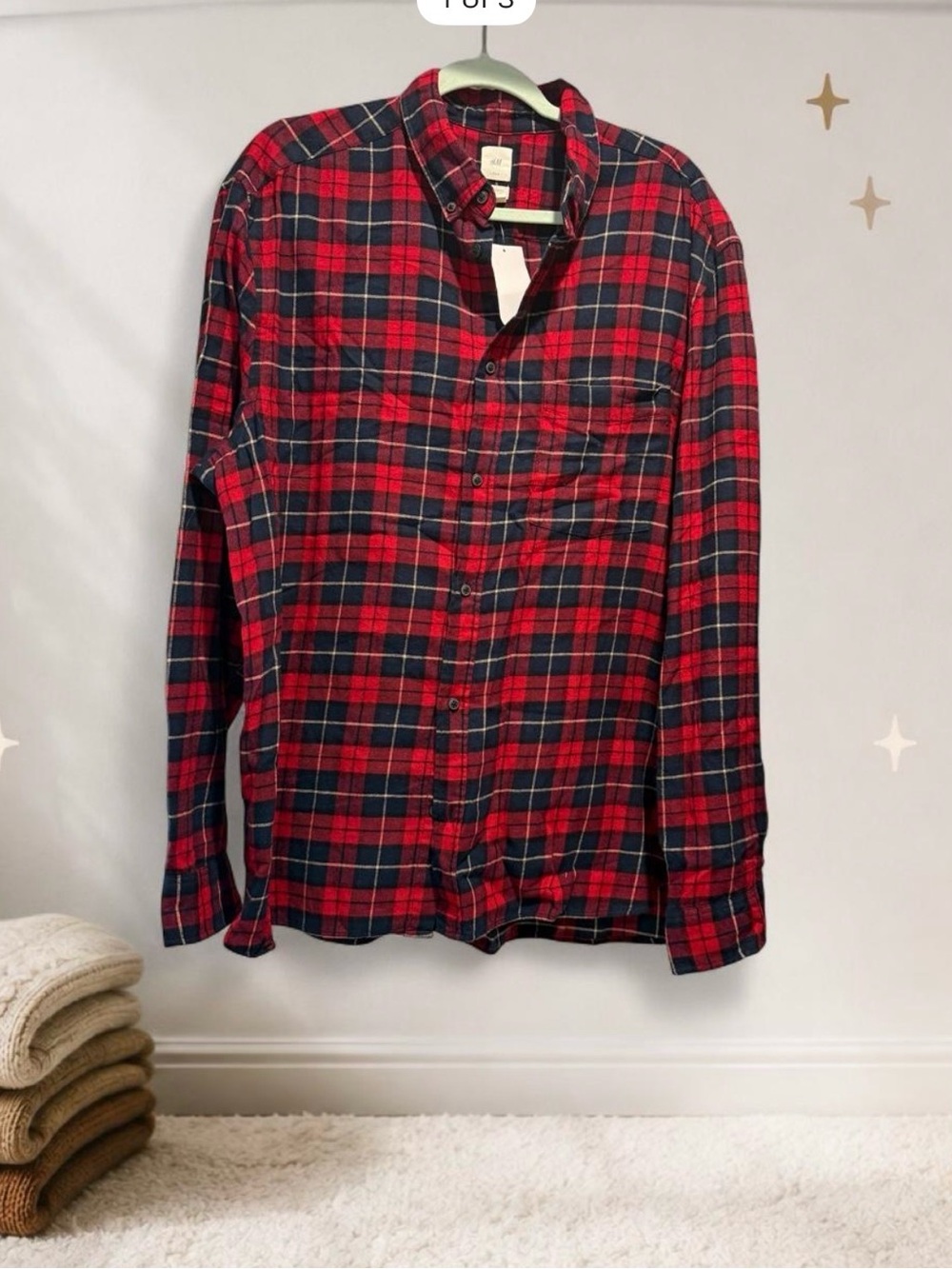 H&M Red and Navy Plaid Button-Down Shirt